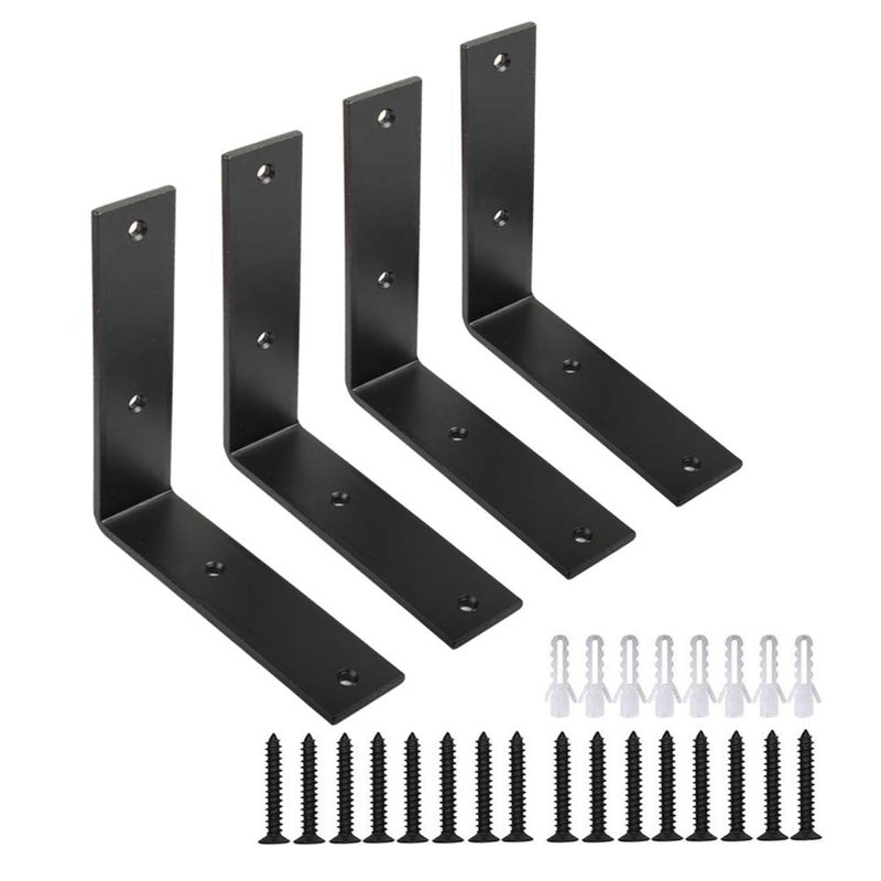 WINKER Corner Brace 4 Pcs Shelf Bracket Heavy Duty Black Steel L WINKER Corner Brace, Decorative Joint Angle Bracket for Shelf 6 InchX6 Inch Shelves Wall Hanging Bracket with Screws - Image 1